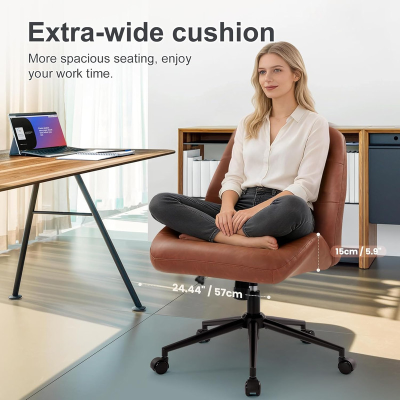 Leather Office Chair with Removable Armrests，Mid-Back Ergonomic Desk Chair with gallery