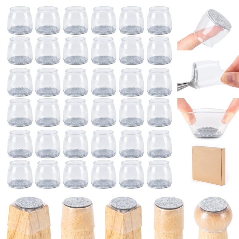 Amrules 36Pcs Chair Leg Floor Universal L(Fit:1.3"-2"), Clear & Silver-36pcs