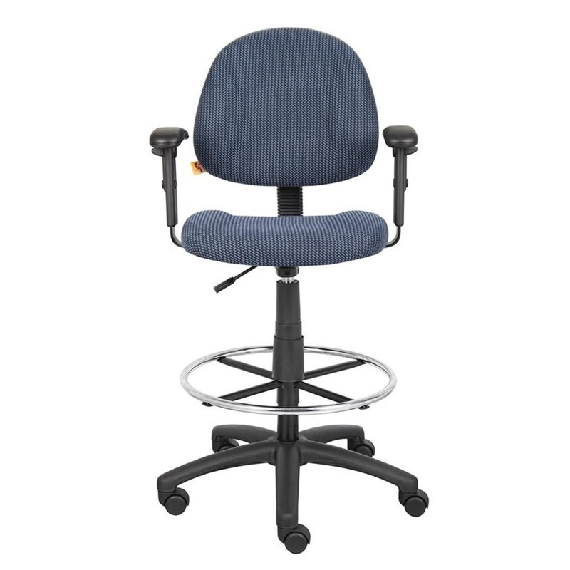 Scranton & Co Contoured Fabric Drafting Stool with Adjustable Arms in Blue gallery