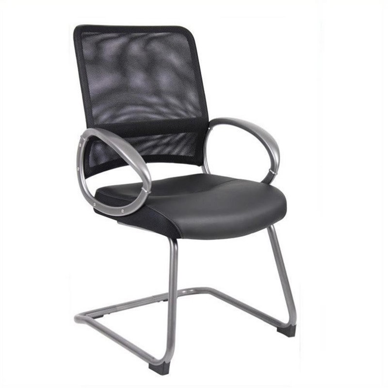 Scranton & Co Mesh Back LeatherPlus Guest Chair with Cantilever Base in Black