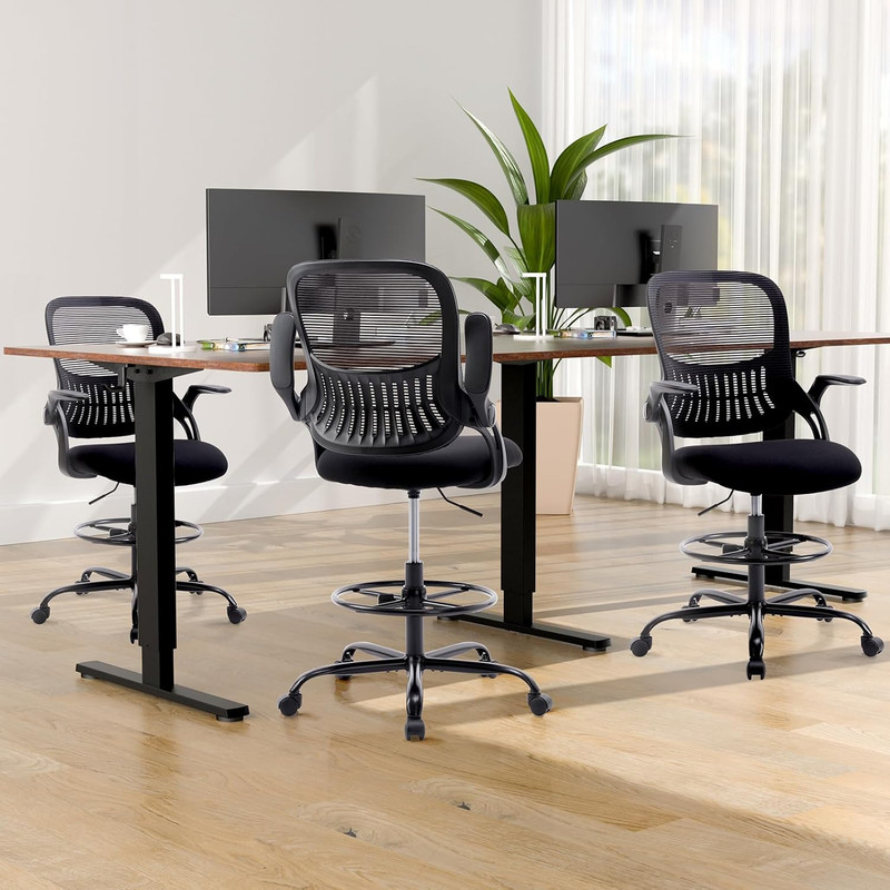 Drafting Chair for Standing Desk, Counter Height Adjustable, Flip-Up Arms, Ergon gallery