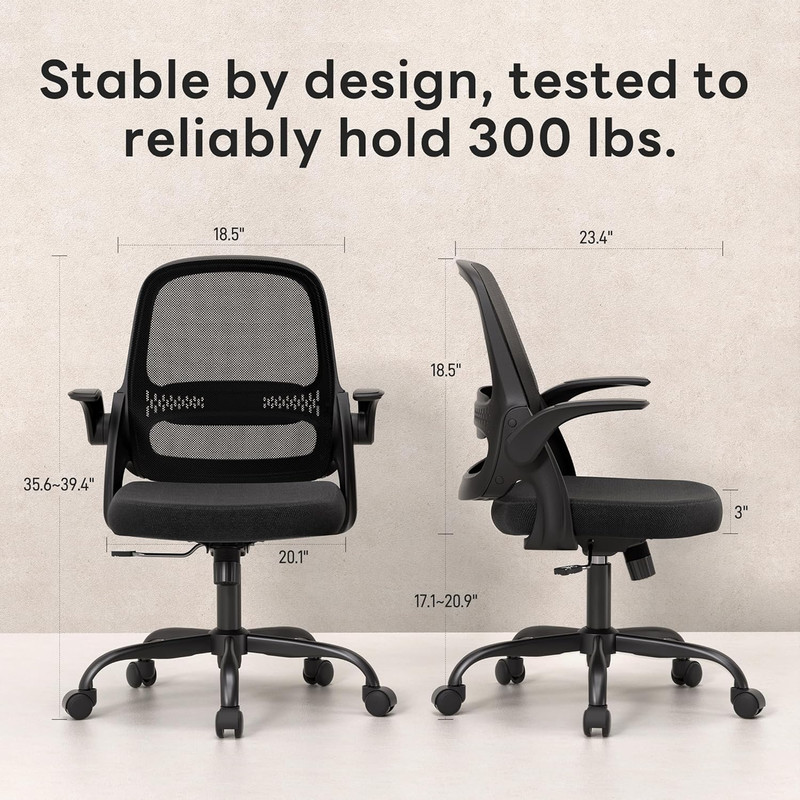 Amseatec Ergonomic Mesh Office Chair, Flip-Up Arms, Adjustable Height, Breathabl gallery