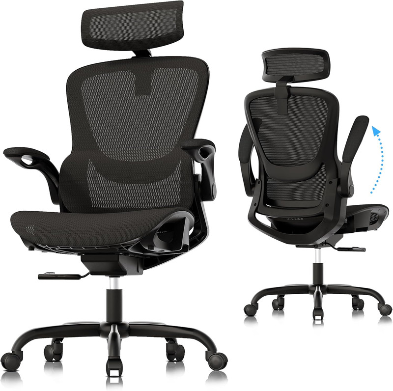 Ergonomic Mesh Office Chair with Adjustable Armrest & 2D Headrest, Black