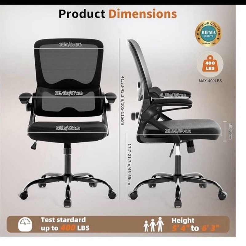 Ergonomic Adjustable Mesh Office/Desk Chair, Lumbar Support, Black 400 lbs