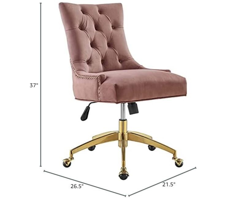 Mid Back Nailhead Trim & Bottom Tufted Dust Rose Performance Velvet Office Chair gallery