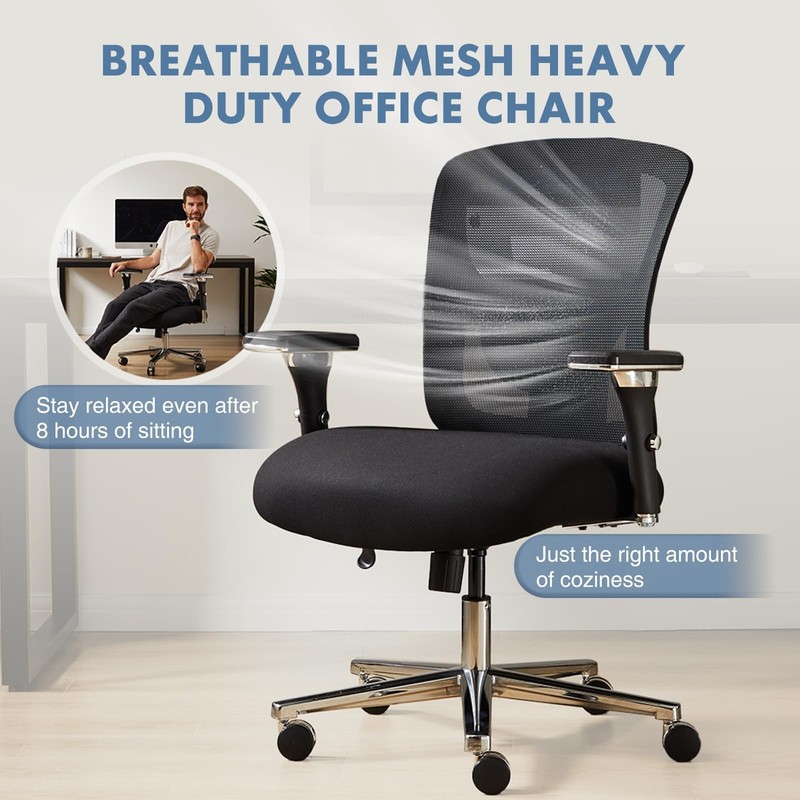 Big and Tall Office Desk Chair with Lumbar Support, 500lbs Heavy Duty Mesh Er... gallery