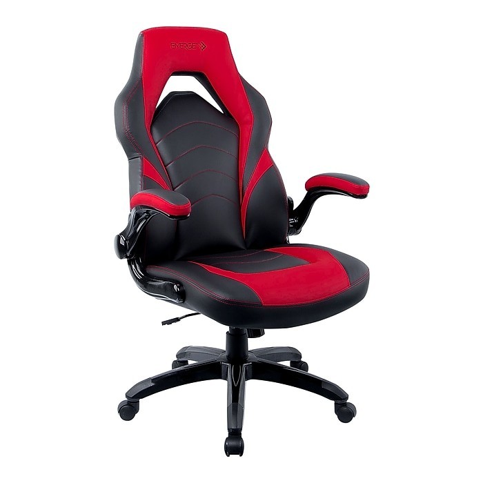 Emerge Vortex Bonded Leather Ergonomic Gaming Chair, Black and Red