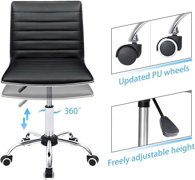 PU Leather Mid Back Office Chair Armless Computer Task Chair Swivel Vanity USA gallery