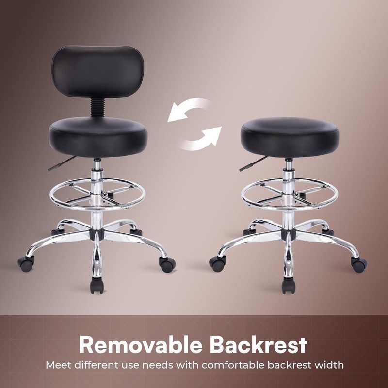 SUPERJARE Drafting Chair with Back, Adjustable Foot Rest Rolling Stool, Multi-Pu gallery