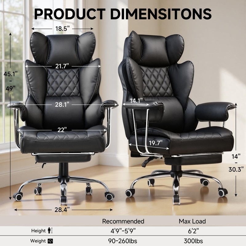 Big and Tall Office Chair, High Back Leather Gaming Chair with Footrest, Exec... gallery