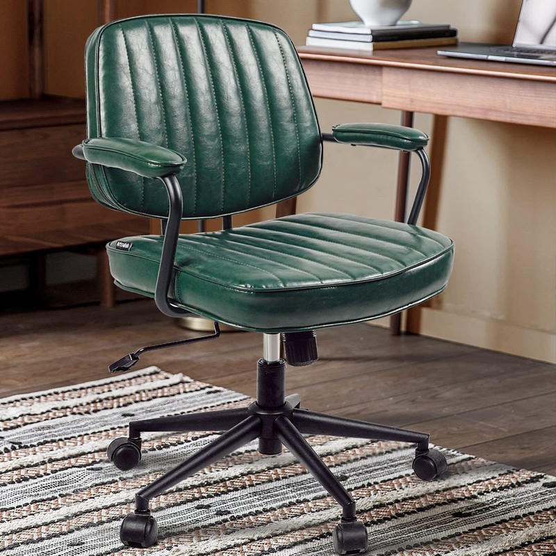 Artswish Mid Century Office Desk Chair - Green Leather Home Office Chair with...