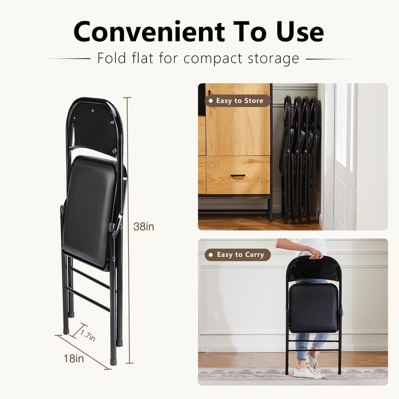 DUMOS 2 Pack Leather Padded Folding Chair, Indoor Outdoor 2 Pack, Black gallery
