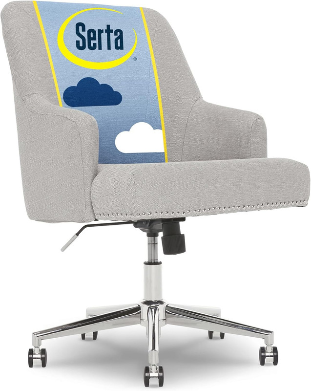 Stylish Mid-Back Office Chair with Memory Foam, Chrome Nailheads, Light Gray