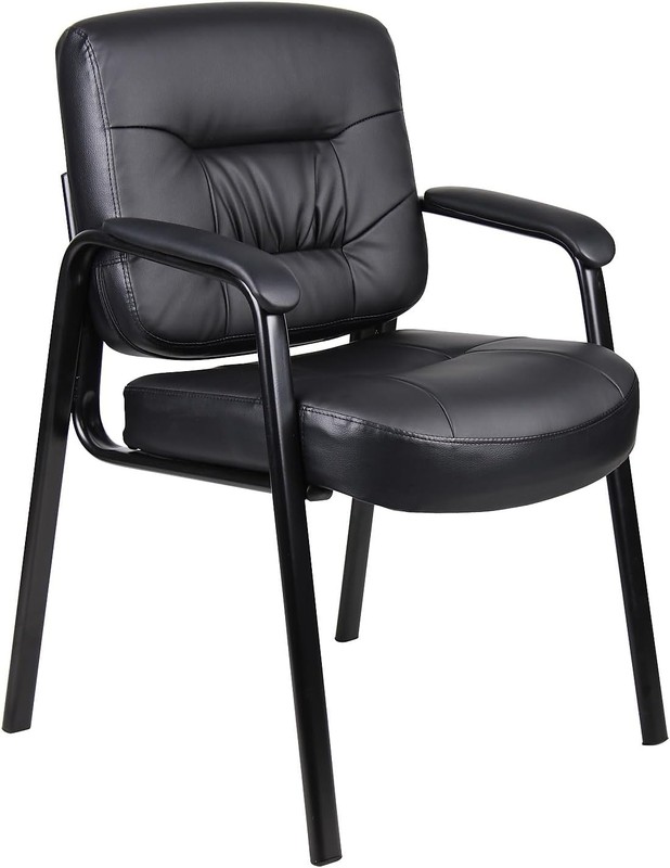 Boss Office Products Executive Mid Back LeatherPlus Guest Seat, Black