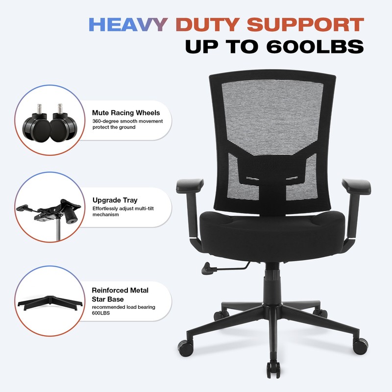 Ergonomic Home Office Chair Mesh Mid Back Armrest Thick Cushion Tilt Reclining gallery