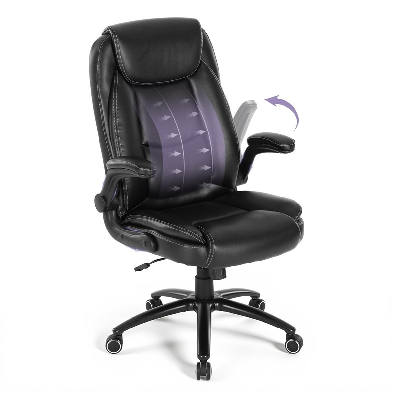Ergonomic PU Leather Office Chair with Flip-Up Armrests & Reclining Backrest,…