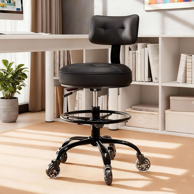 Office Drafting Chair with Footrest, Tall Height Adjustable Stool with Back Supp
