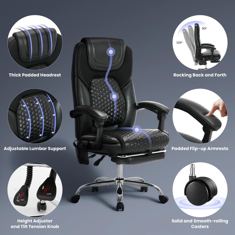 Massage Office Chair with 3-Level Heat and Footrest – 20-Min Easy Assembly, 3... gallery