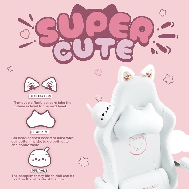 Gaming Chair with Cat Ears and Massage Lumbar Support,Ergonomic Computer Chair gallery