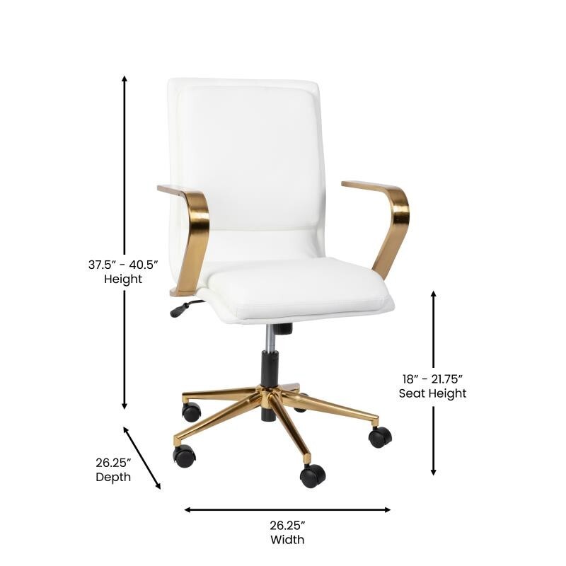 Mid-Back Designer Executive LeatherSoft Office Armchair with Brushed Gold Base gallery