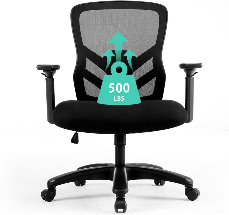 Big & Tall Ergonomic Office Chair 500LBS, Adjustable Lumbar Support, Mesh Seat