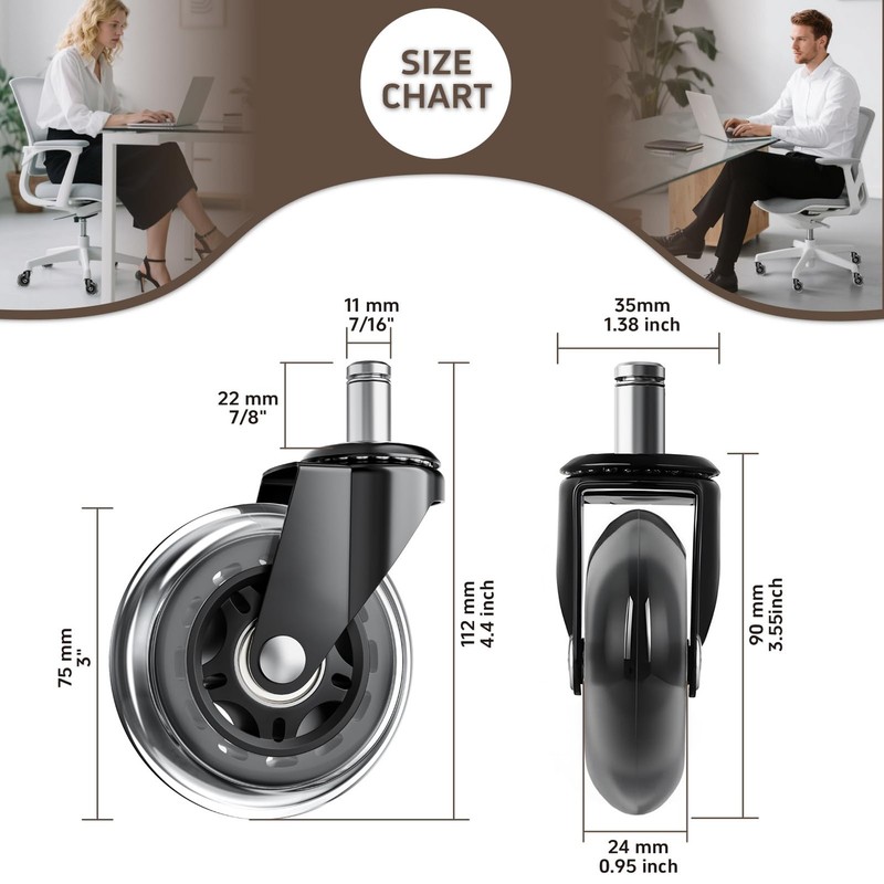 ASHGOOB Office Chair Wheels, Set of 5 Caster Wheels Accessories, Clear gallery