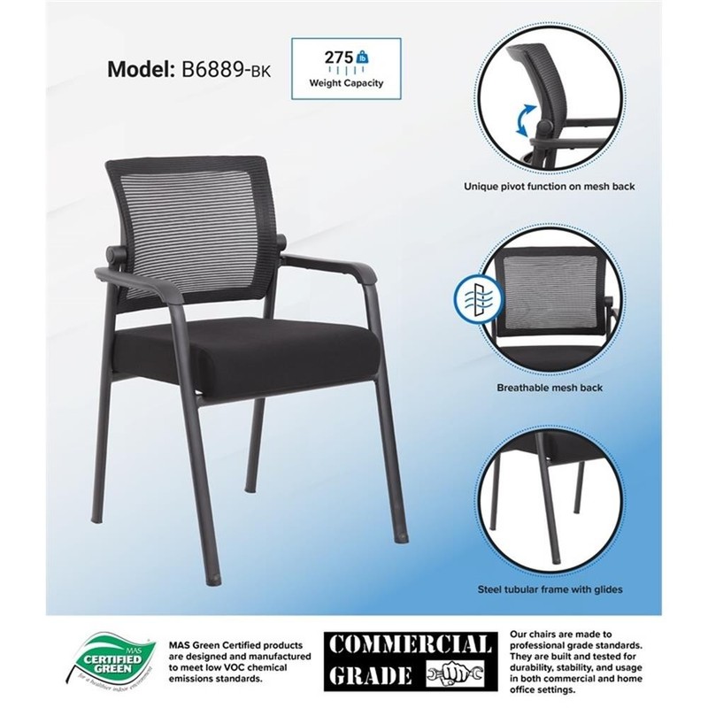 Pemberly Row Mesh Back Fabric Guest Chair with Steel Legs in Black gallery