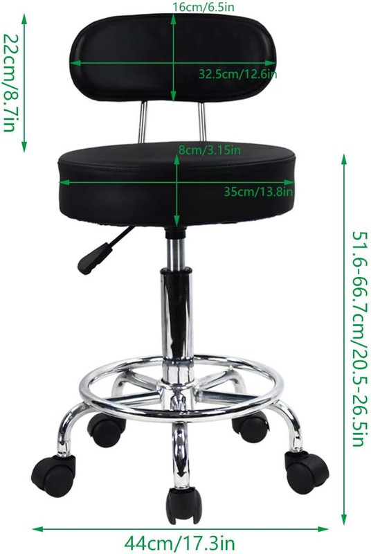 PU Leather Rolling Stool Mid-Back with Footrest Height Adjustable Office Compute gallery