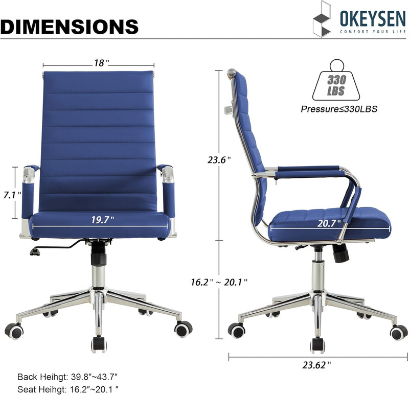 Navy Blue Executive Office Chair Ergonomic Leather Swivel Adjustable gallery