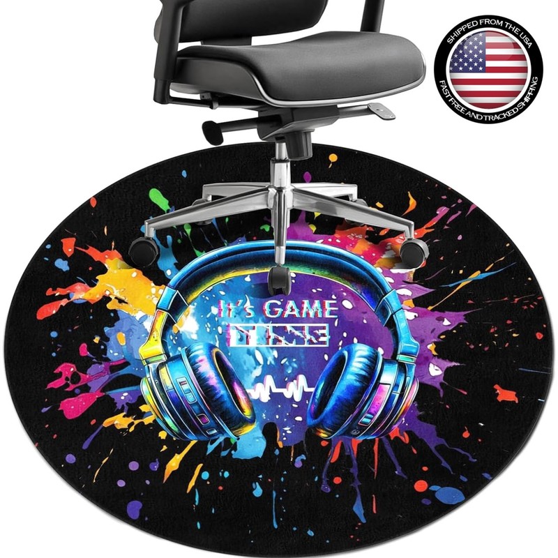47-Inch Round Gaming Chair Rug Mat – Non-Slip Protector for Hardwood Floors