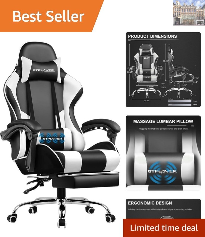 Pearl White Gaming Chair with Footrest & Lumbar Support for Ultimate Comfort