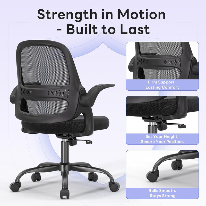 Amseatec Ergonomic Mesh Office Chair, Flip-Up Arms, Adjustable Height, Breathabl gallery
