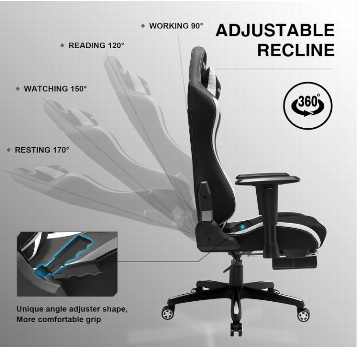 GTRACING Fabric Gaming Chair w/ Footrest, 350LB, Adjustable Lumbar & Recline gallery