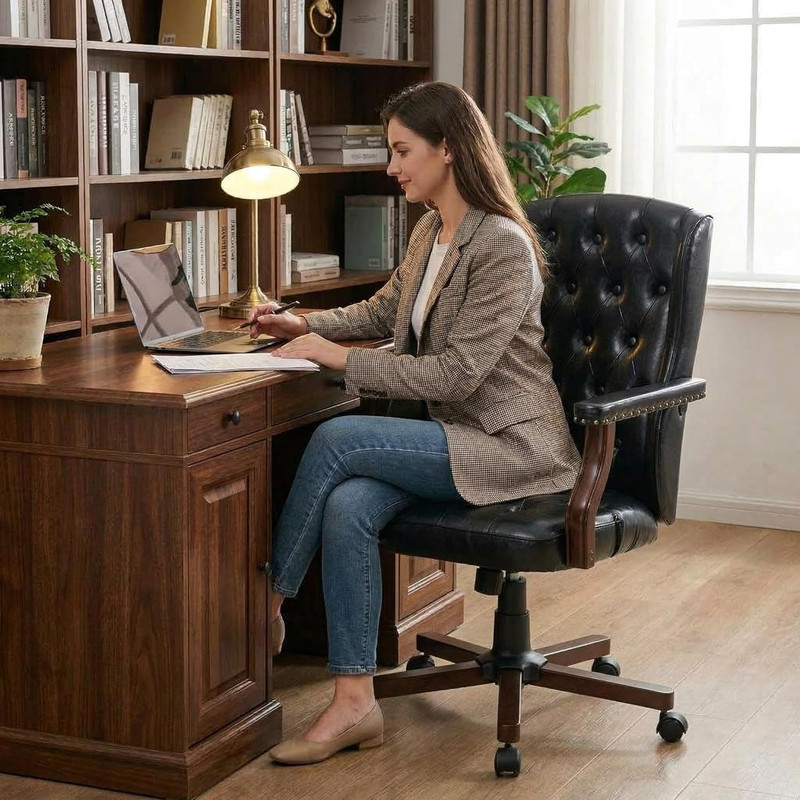 Ergonomic Black Faux Leather Executive Office Chair with Wingback Design gallery