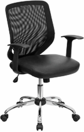 Flash Furniture Black Chair with Mesh Back and Leather Seat [LF-W95-LEA-BK-GG]