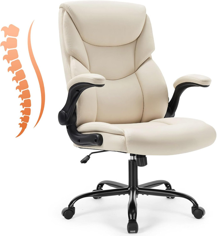 Ergonomic Office Chair - Heavy Duty Task Desk Chair with Flip-Up Armrest, PU Lea