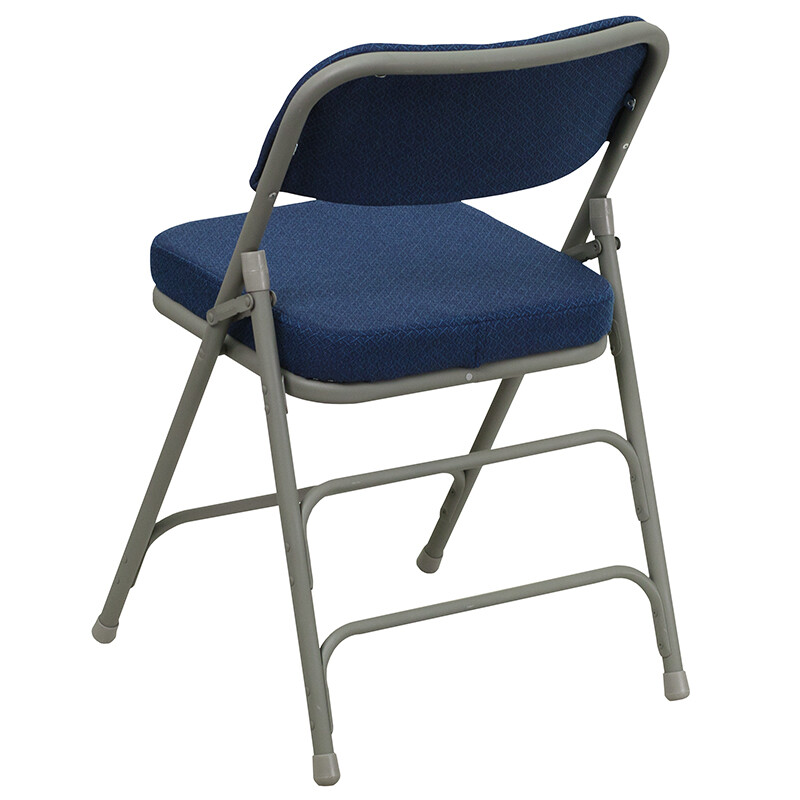 Metal Folding Chair with Navy Fabric, Triple Braced & Double-Hinged Design gallery