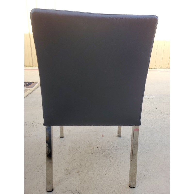 Set of Two Quality Chrome & Tufted Black Leather Office Style Arm Chairs Modern gallery