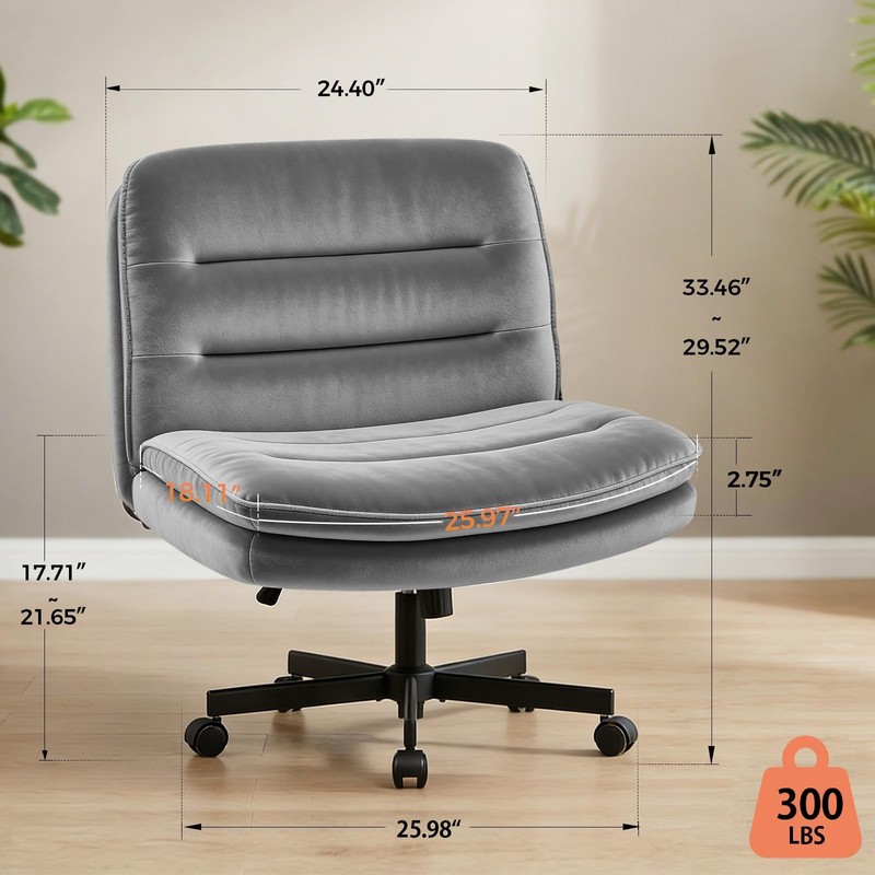 Cross Legged Office Chair, Armless Desk Chair Cute Vanity Chair with Wheels C... gallery