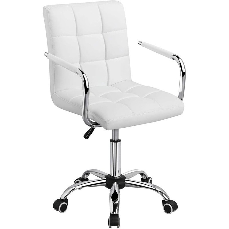 White Office Chair 360 Swivel Adjustable PU Leather Desk Chair W/ Armrests New gallery
