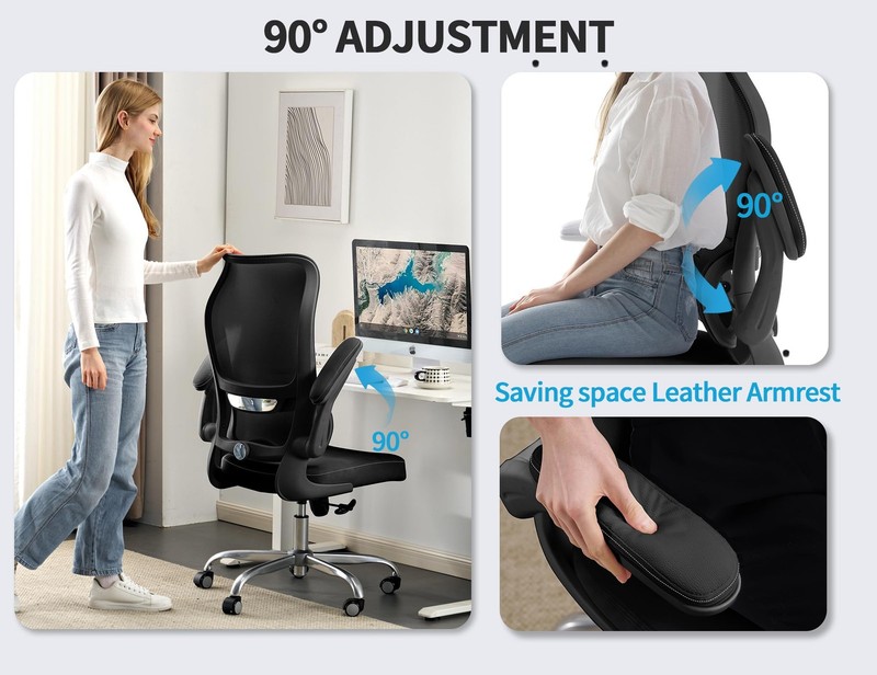 Ergonomic Office Chair Wave High Back Adjustable Lumbar Mesh PU Leather Black gallery