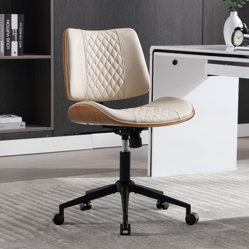 Home Office Chair No Arms with Wheels, Adjustable Height Small Desk Chair, PU…