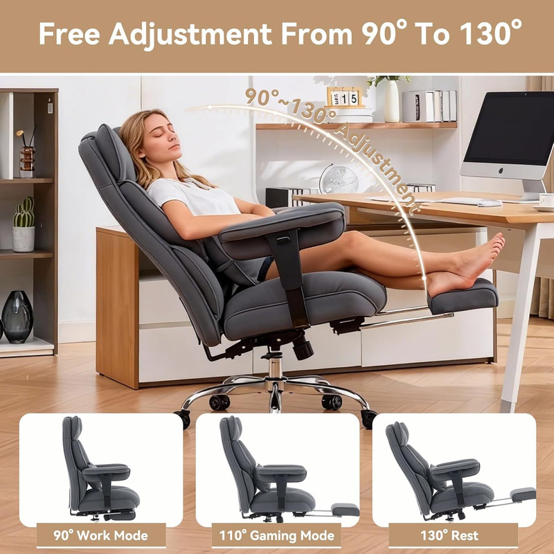 Big and Tall Office Chair with Footrest, 350Lbs Heavy Duty Desk Chair, Extra Wid gallery