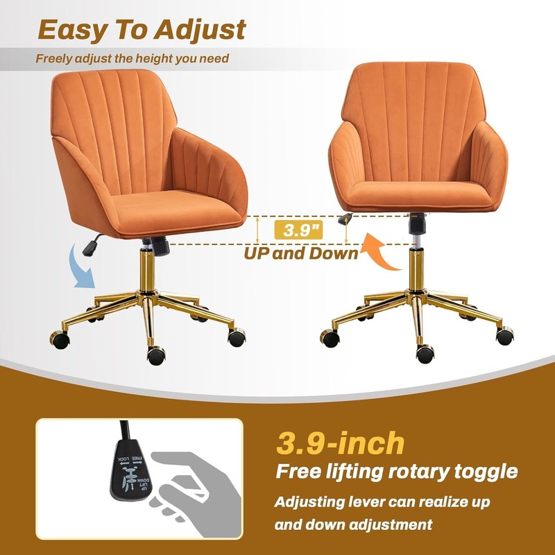 Home Office Desk Chair Comfy Swivel Wheels, Velvet Harvest Orange gallery