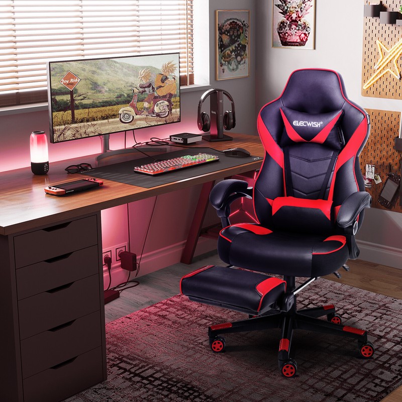 Ergonomic Gaming Racing Chair PU Office Chair Swivel Computer Desk Seat Footrest