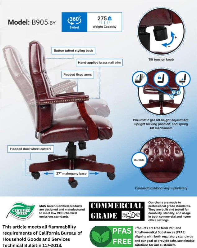 Boss Office Traditional High Back Faux Leather Tufted Executive Chair in Oxblood gallery