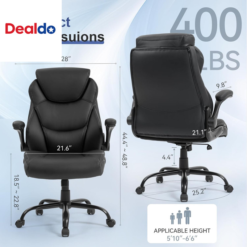 400LBS Big and Tall Office Chair, Heavy Duty Leather Executive Desk Chair with P gallery