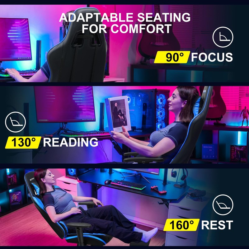 Gaming Chair with Footrest, Ergonomic Computer Game Desk Chair, Reclining Gam... gallery