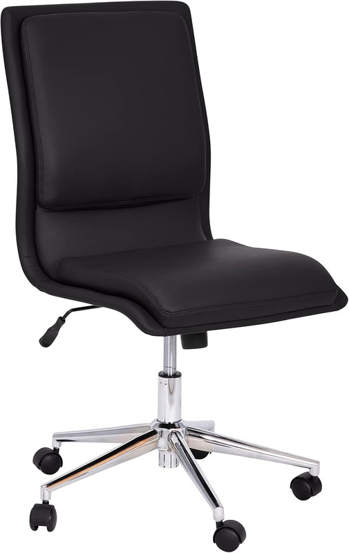 Madigan Armless Office Chair - Luxurious Black Leather, Adjustable Chrome Base