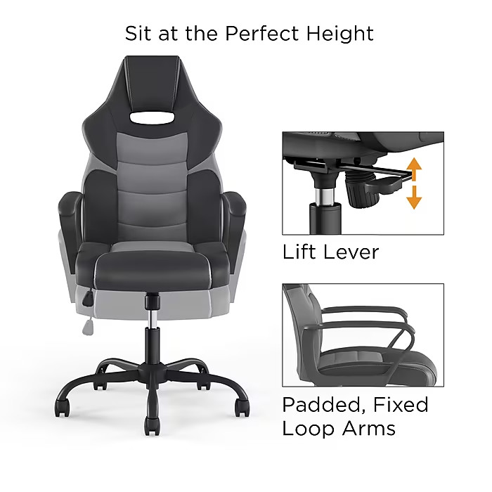 Staples Emerge Vector Luxura Faux Leather Ergonomic Gaming Chair, Black & Gray gallery